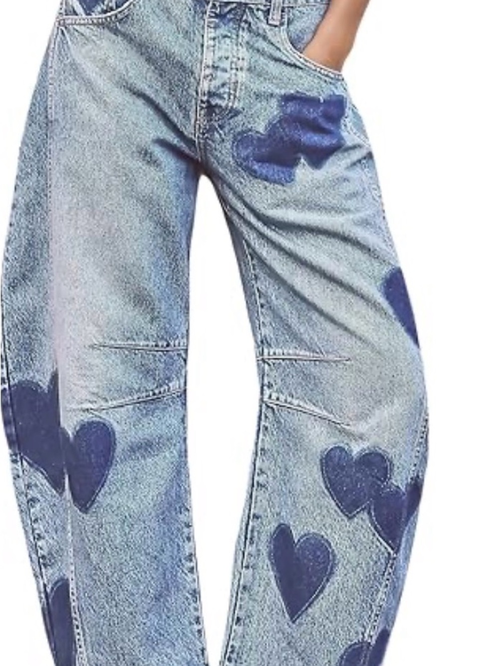 We The Free Light Blue Wide-Leg Jeans with Dark Blue Heart Patches - Picture 12 of 13